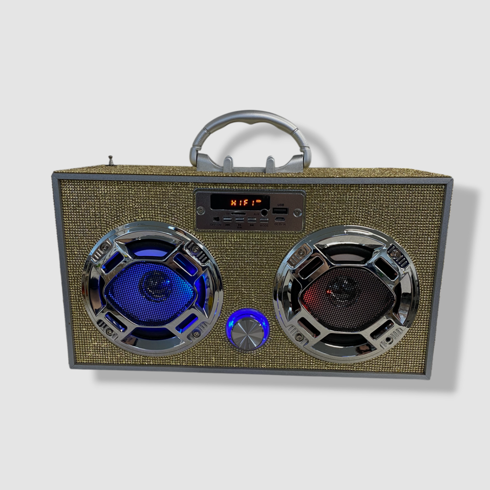 Wireless Express Bling Gold Portable LED Boombox Bluetooth Speaker