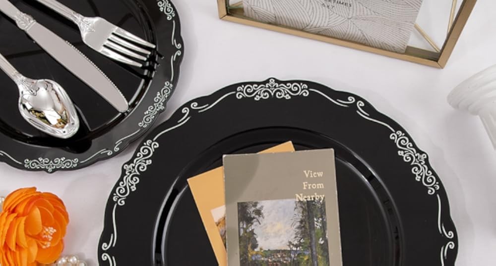 DaYmi Bla Sier Plastic Plates & Sier Plastic Sierware, Bla