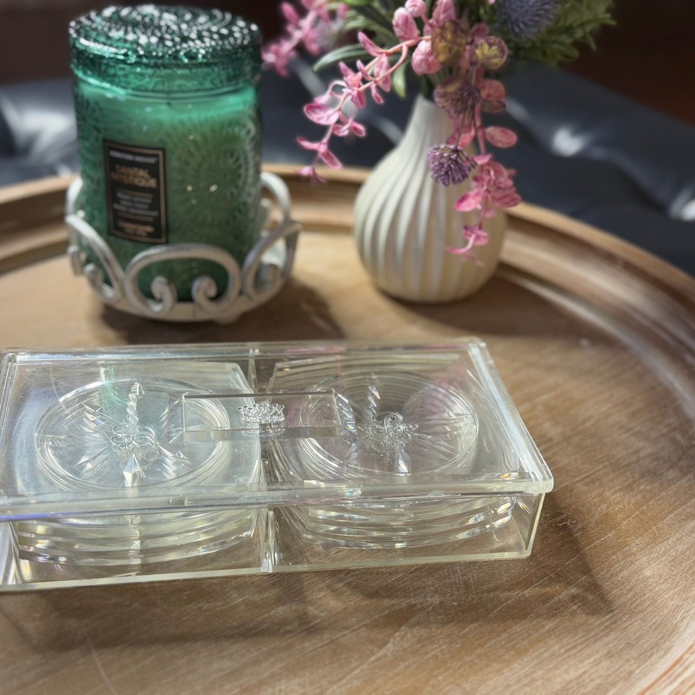 QUEENS LUCITE LUSTERWARE COASTERS “B” monogram