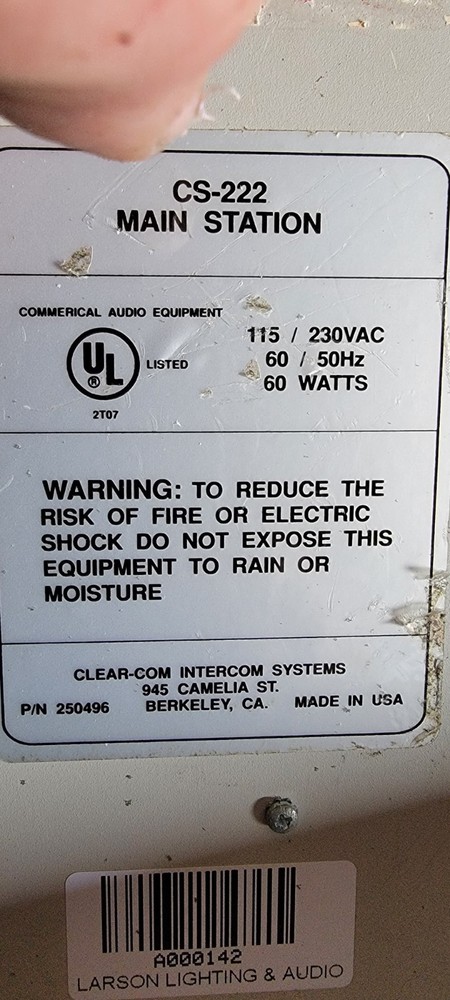 Clear-Com CS-222 Main Station Intercom System with Headsets and Adapter