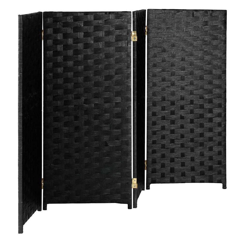 3 ft. Short Woven Fiber Folding Screen - 4 Panel - Black