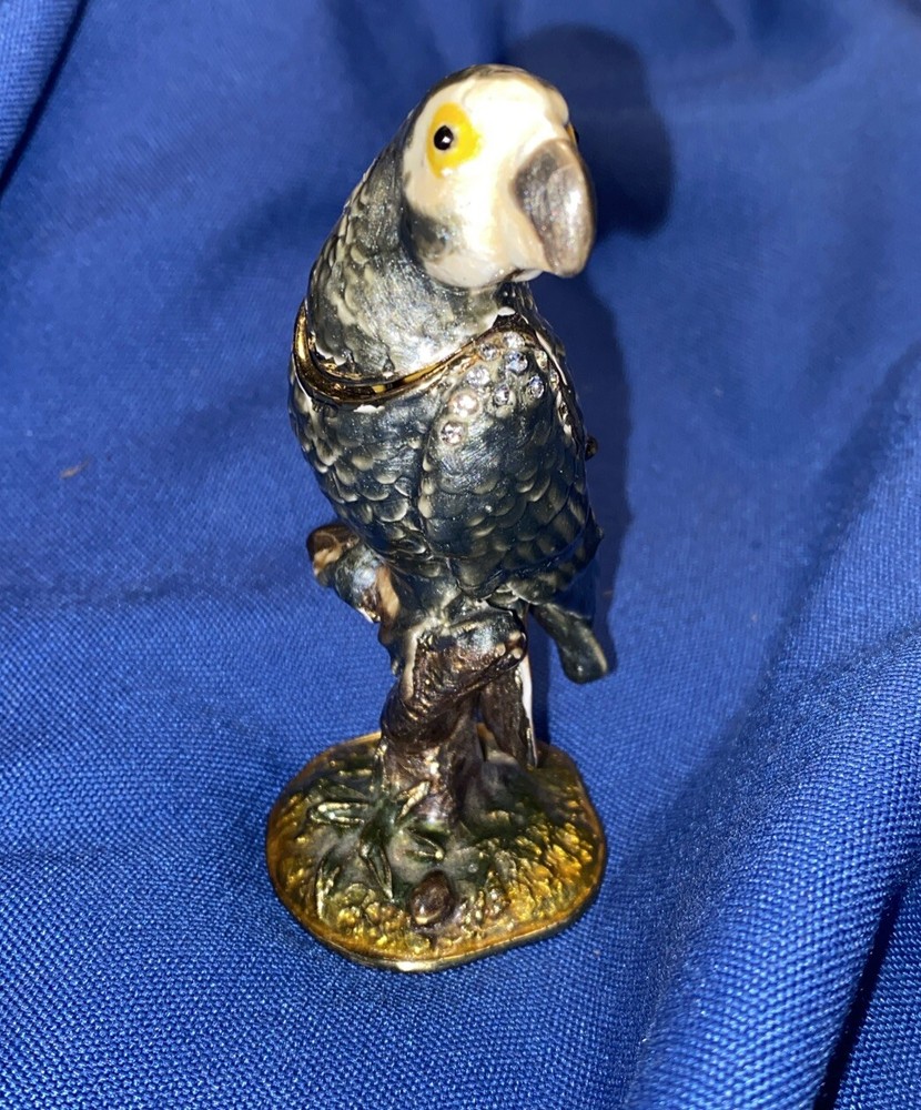 Enameled Metal Hinged parrot Trinket Box