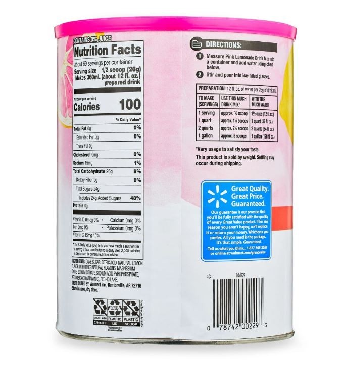 Great Value Pink Lemonade 26 QT