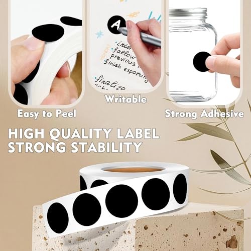 3/4" Colored Dot Stickers Round Labels, 4 Rolls 3/4" 4 Rolls-4000PCS Black