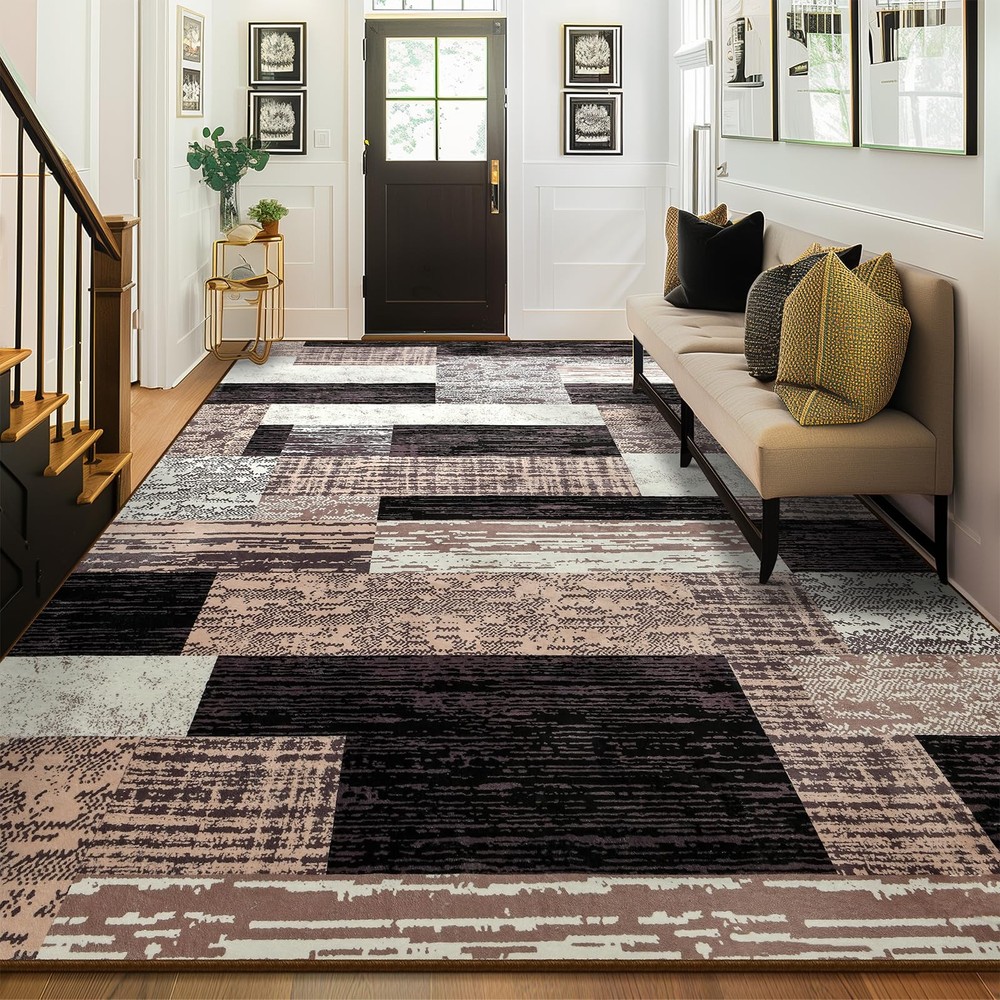 Large Area Rugs,Modern Geometric Patchwork 8' x 10' (Rectangular), Chocolate