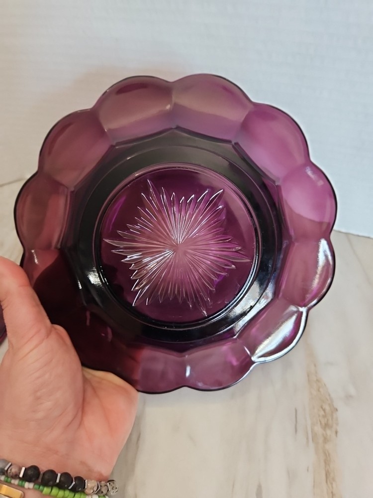 Vtg Mosser Grape & Cable Pattern Amethyst Purple Color Covered Dish