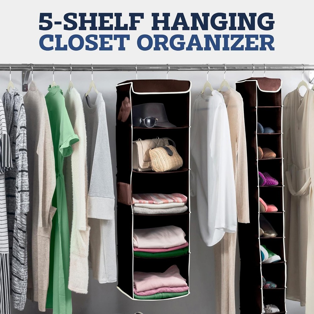 5-Shelf Hanging Closet Organizer - Stylish Space-Saving Solution for Closets