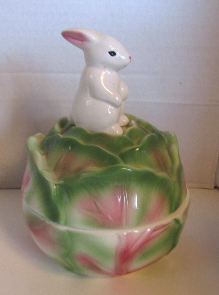 Applause Easter Bunny Cabbage Candy Trinket Dish Rabbit Ceramic Spring