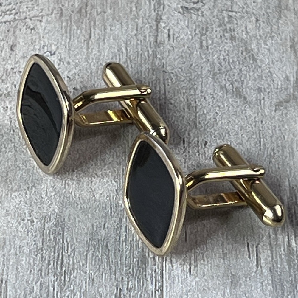 Gold Tone Black Square Stone Cufflinks