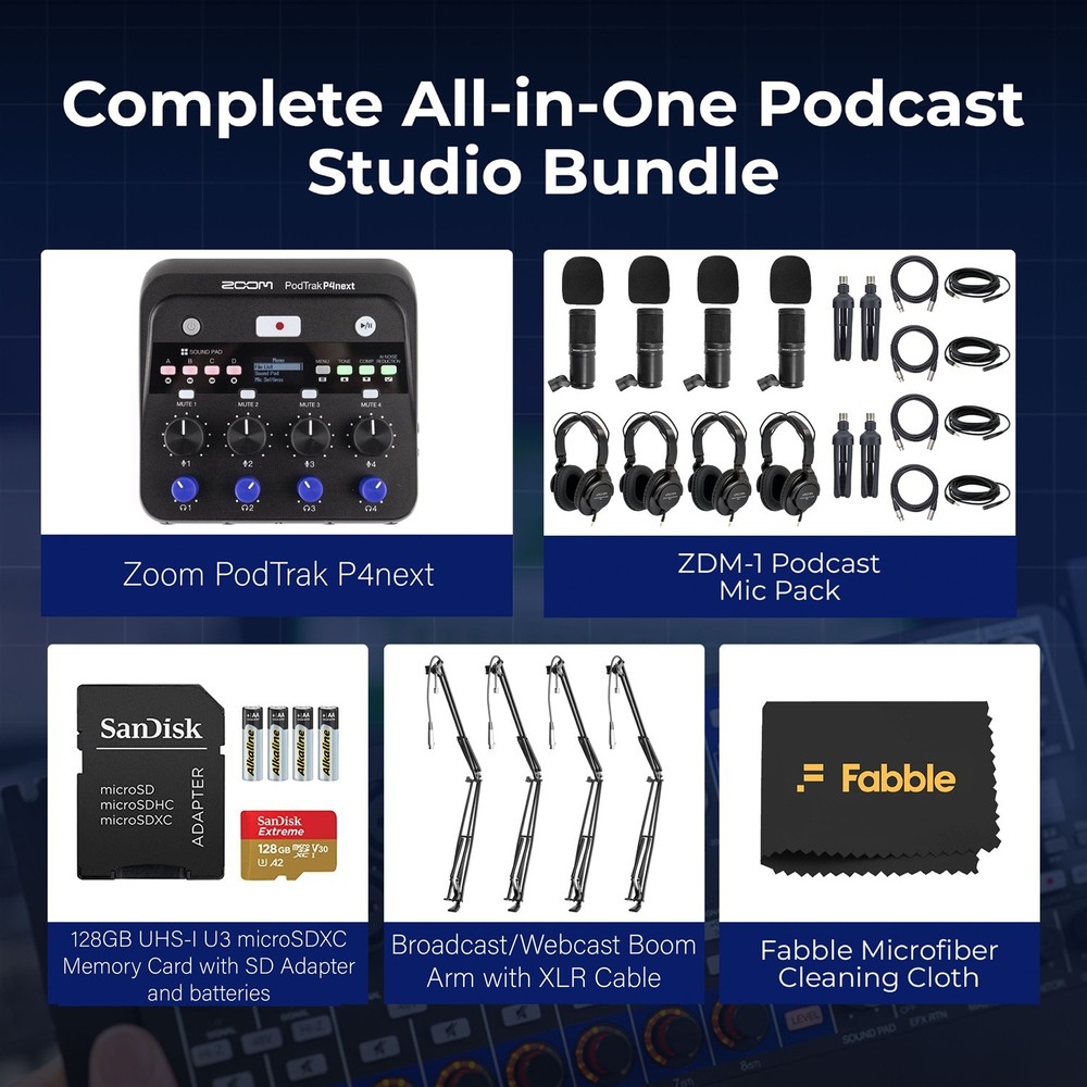 Zoom PodTrak P4next Portable Multitrack Podcast Recorder Bundle