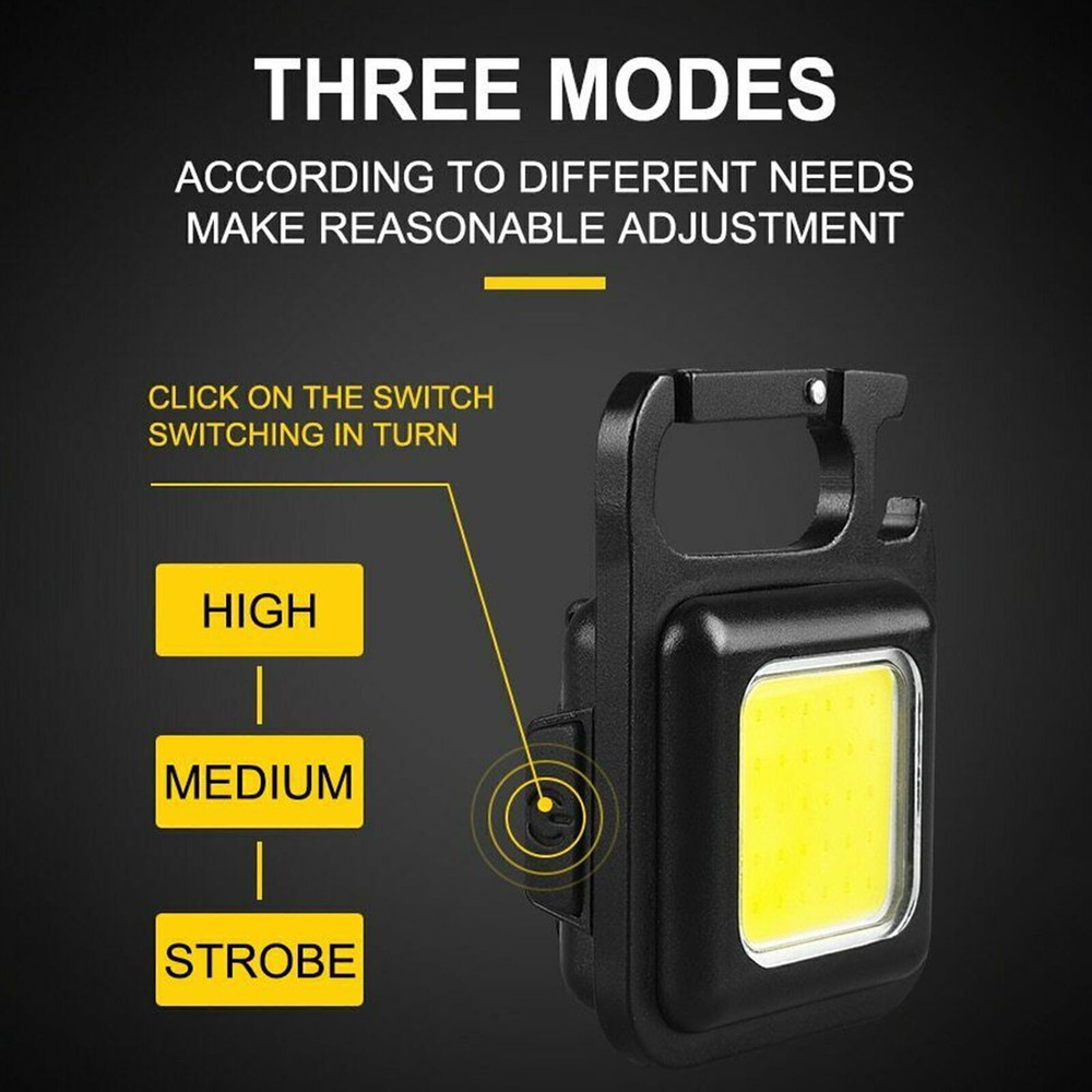 COB Mini Flashlight Portable Keychain LED Work Light USB Rechargeable Waterproof