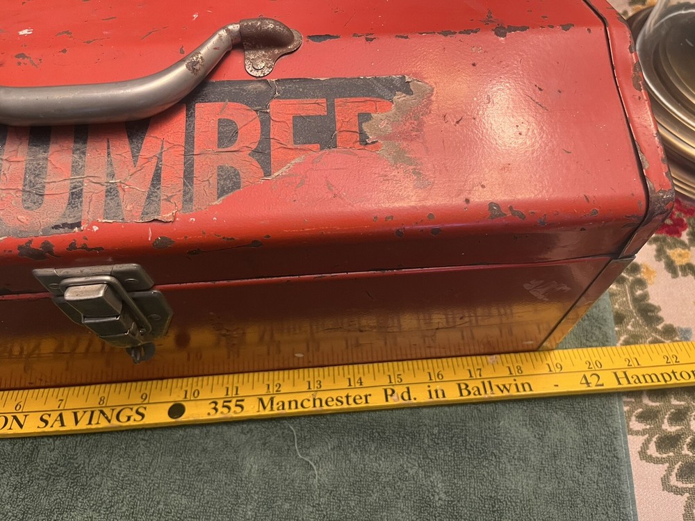 Vintage Red Metal Tool Box