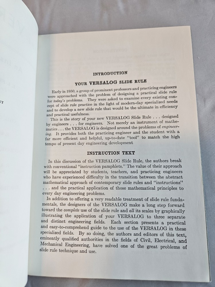 VERSALOG Slide Rule Instructions, The Frederick Post Co.