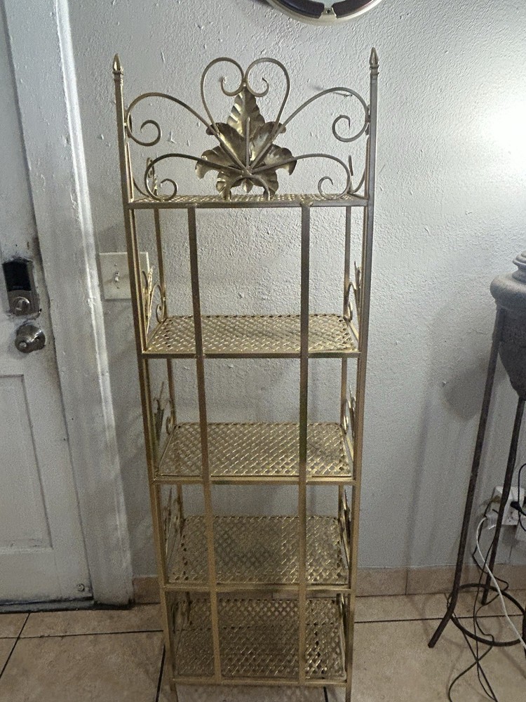 Vintage Hollywood Regency 5 Tears Folding Shelf 61”H