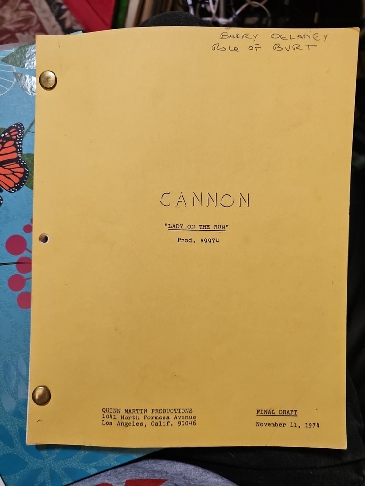 CANNON Script Final Draft 1974 Written By Gerald Sanford W/Call Sheet