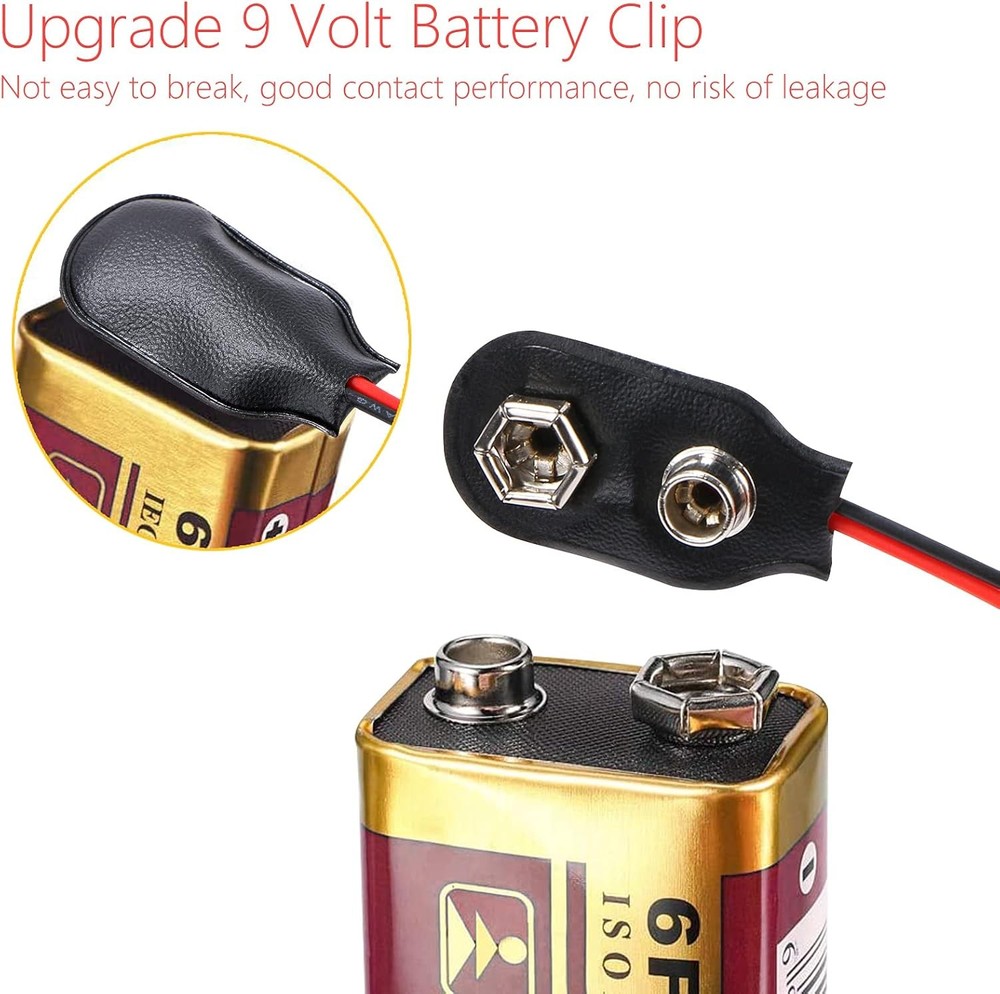 9V Battery Clip Connector, 9 Volt Long Cable Connection Soft Shell I Type,...