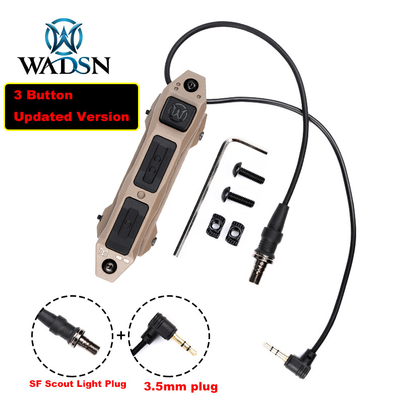 Tactical Flashlight Pressure Switch Mount 3.5mm Plug Dual Button Remote Light SW