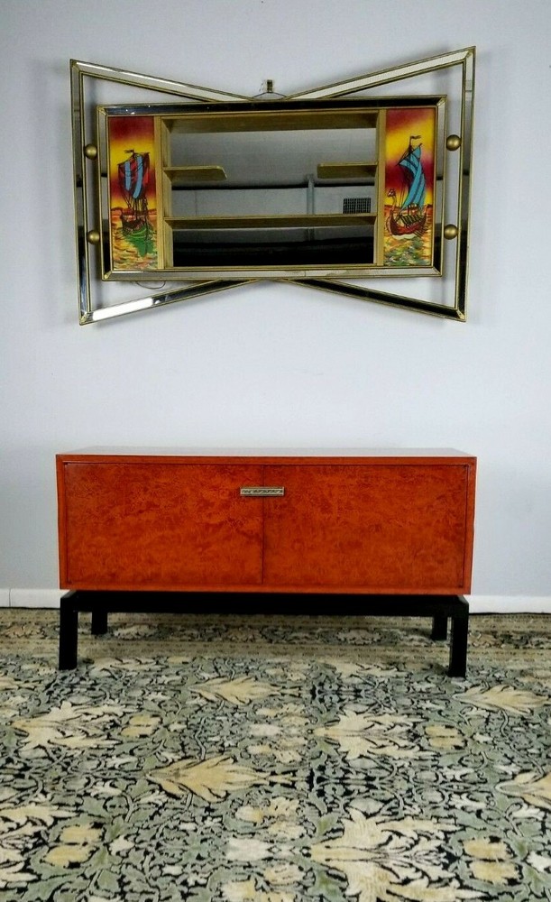 Asian Sideboard Server Buffet Handmade Silver Handle Fish Red Black Lacquer
