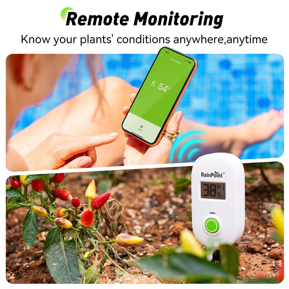 RAINPOINT Smart Digital Wireless Plant Moisture Meter Sensor + Hub