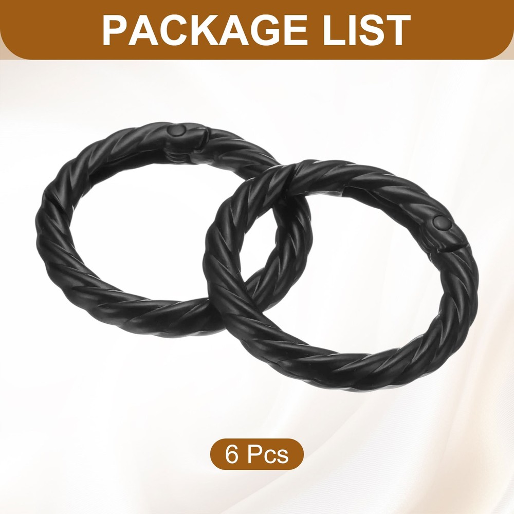 6Pcs Spring O Rings 1" Round Trigger Snap Hook Circle Black Key Ring Clip