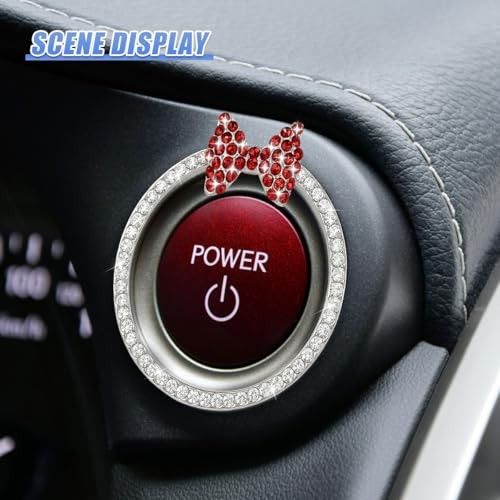 Bling Bow Car Engine Start Stop Button Decoration Ring, Cute Double WhiteRed