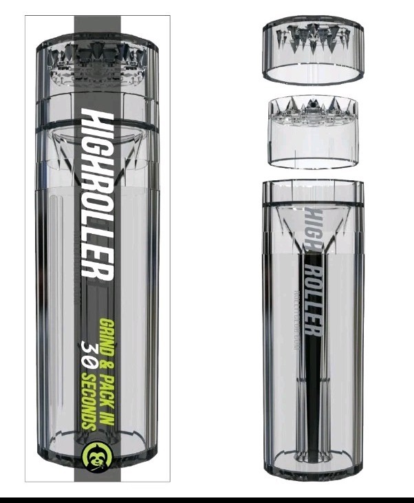 CLEAR HIGHROLLER Herb Grinder & Cone Loader | Portable Pre Roll Cone Filler