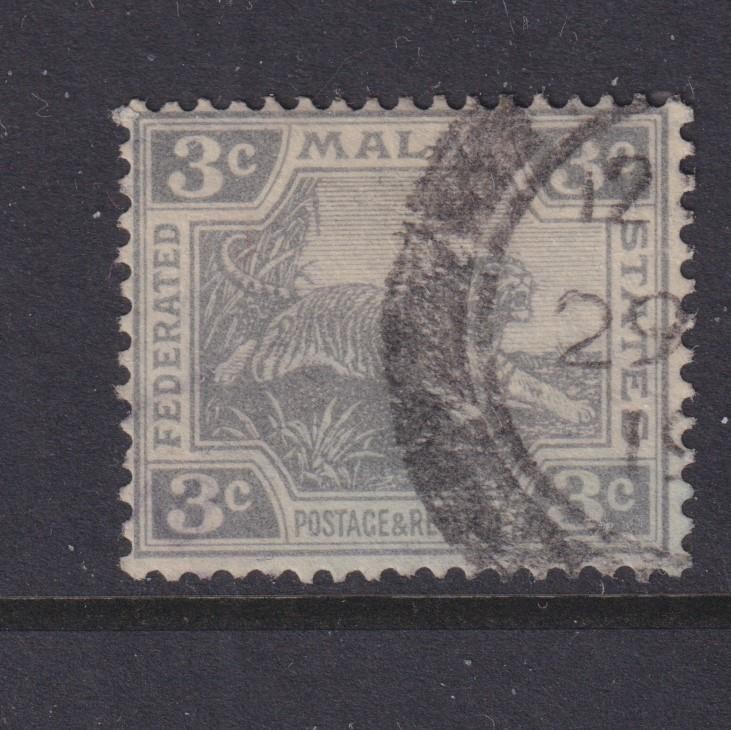 FEDERATED MALAY STATES, 1922 Script CA, 3c. Grey, used.