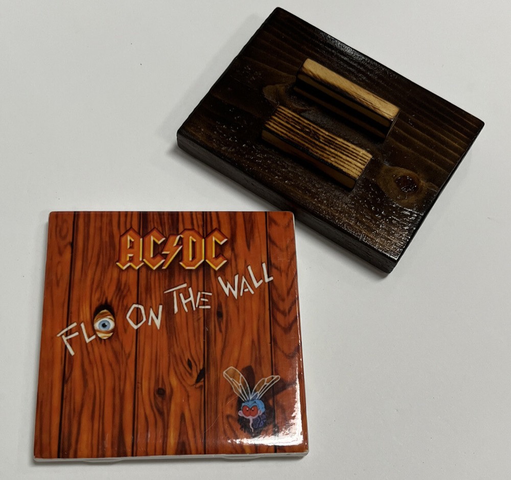 AC/DC Fly On The Wall Home Office Decor Ceramic Tile Coasters And Rustic Stand