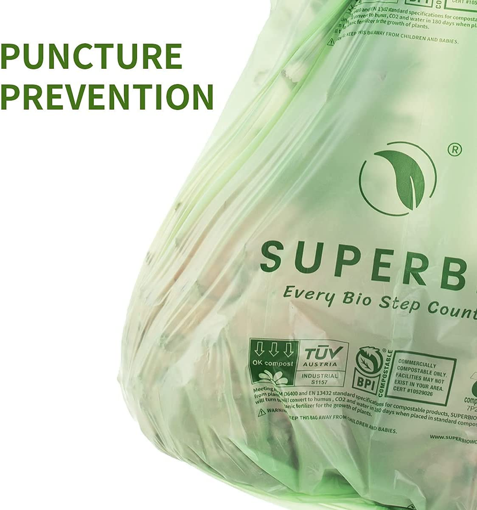 SUPERBIO 13 Gallon Compostable Handle Tie Trash Bags, 30 Count, 2 Pack