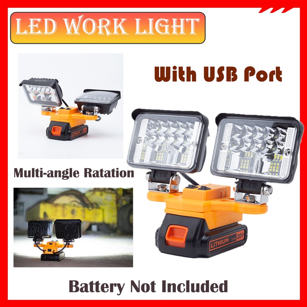 5600LM LED Work Light For Black & Decker 20V Lithium Battery w/USB Fast Charging