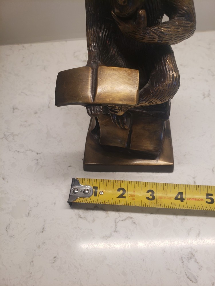 VTG Bronze Bookend Seated Chimpanzee Monkey Reading ..