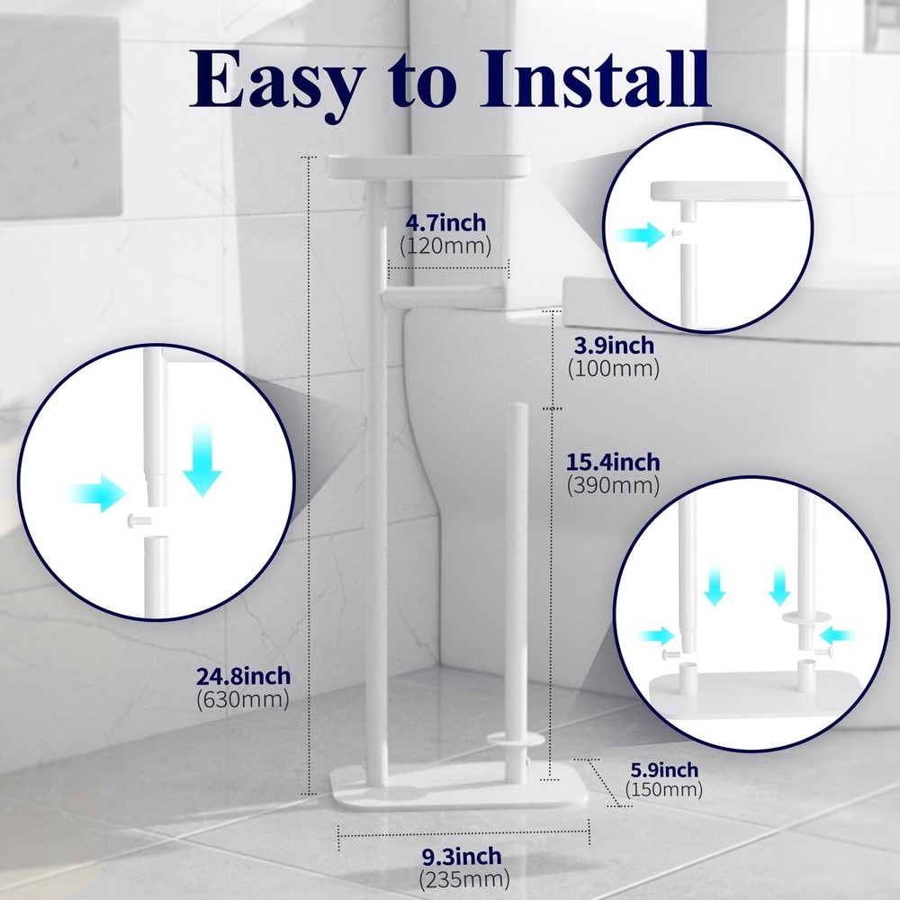 Kitsure Toilet Paper Holder Free Standing – Rustproof Medium - 1 Pack, White