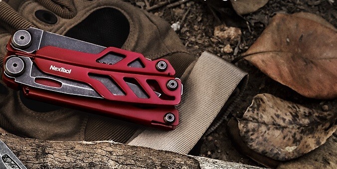 NexTool Flagship Pro Multitool Many Essential Tools w/Red Stainless Handles