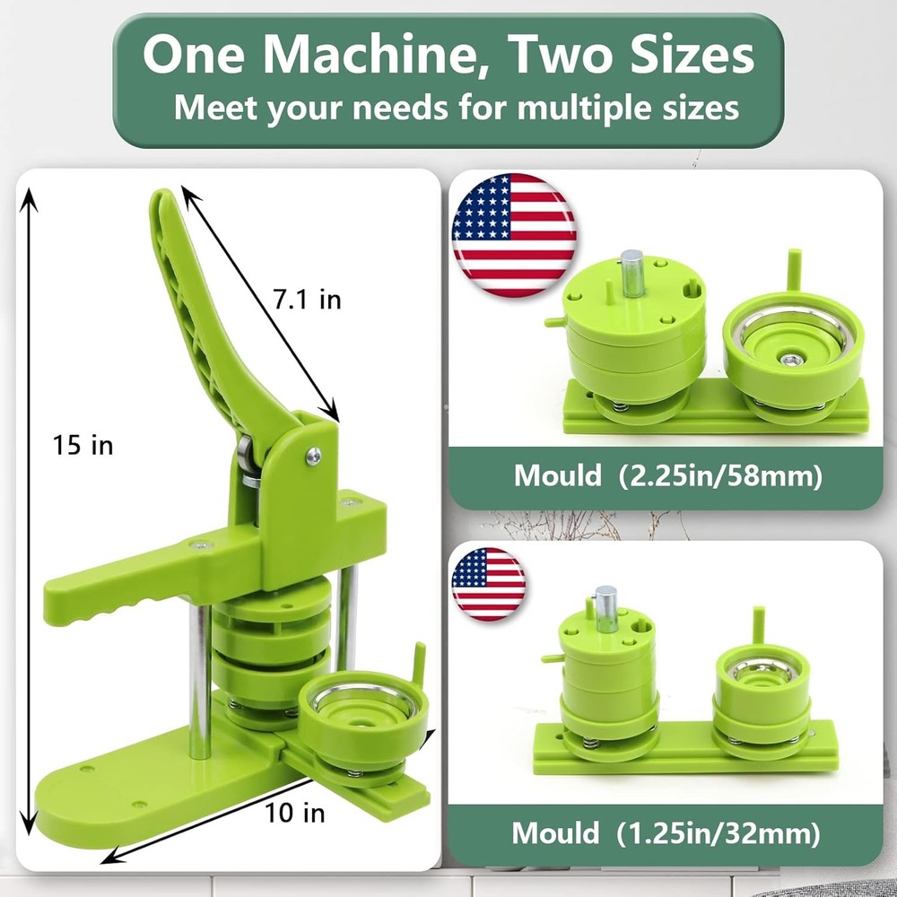 Button Maker Machine Multiple-Sizes - Pin Maker Machine 1.25 Inch+2.25 Inch, Int