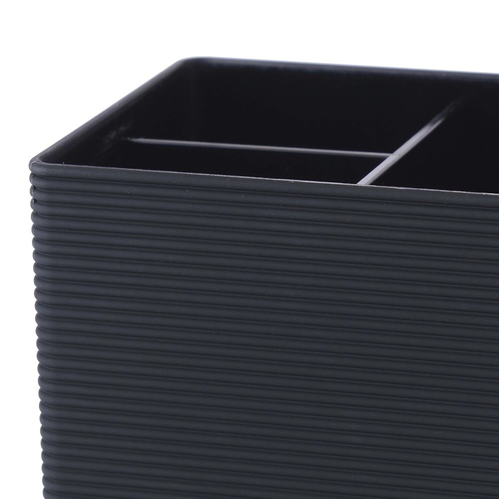 Soft Touch Black Ribbed Plastic Organizer with 3 Compartments