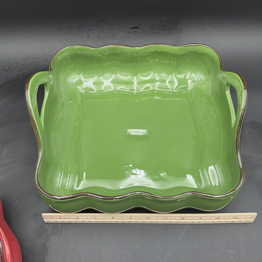 LTD Commodities 3- Piece Scalloped Ceramic Nesting Bakeware Set-Red,Green&Yellow