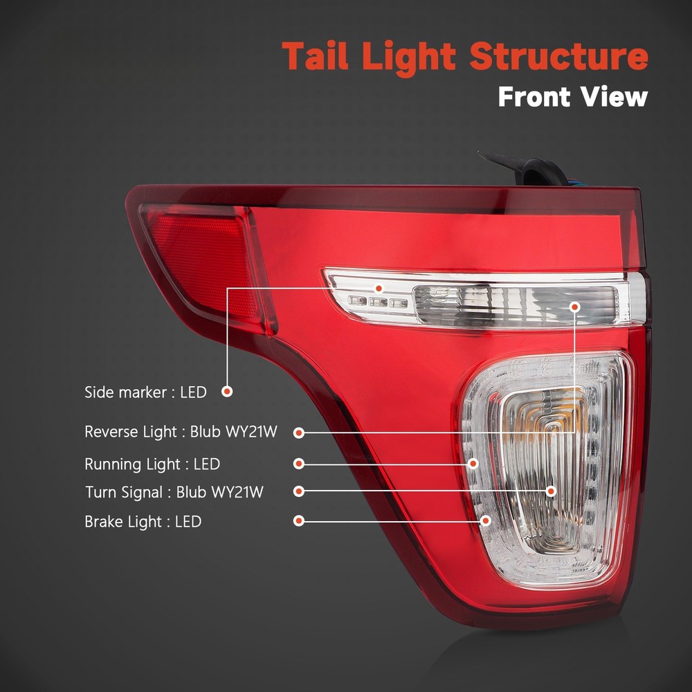 LED Tail Light For 2011-2015 Ford Explorer Red Clear With Bulbs Left Driver Side