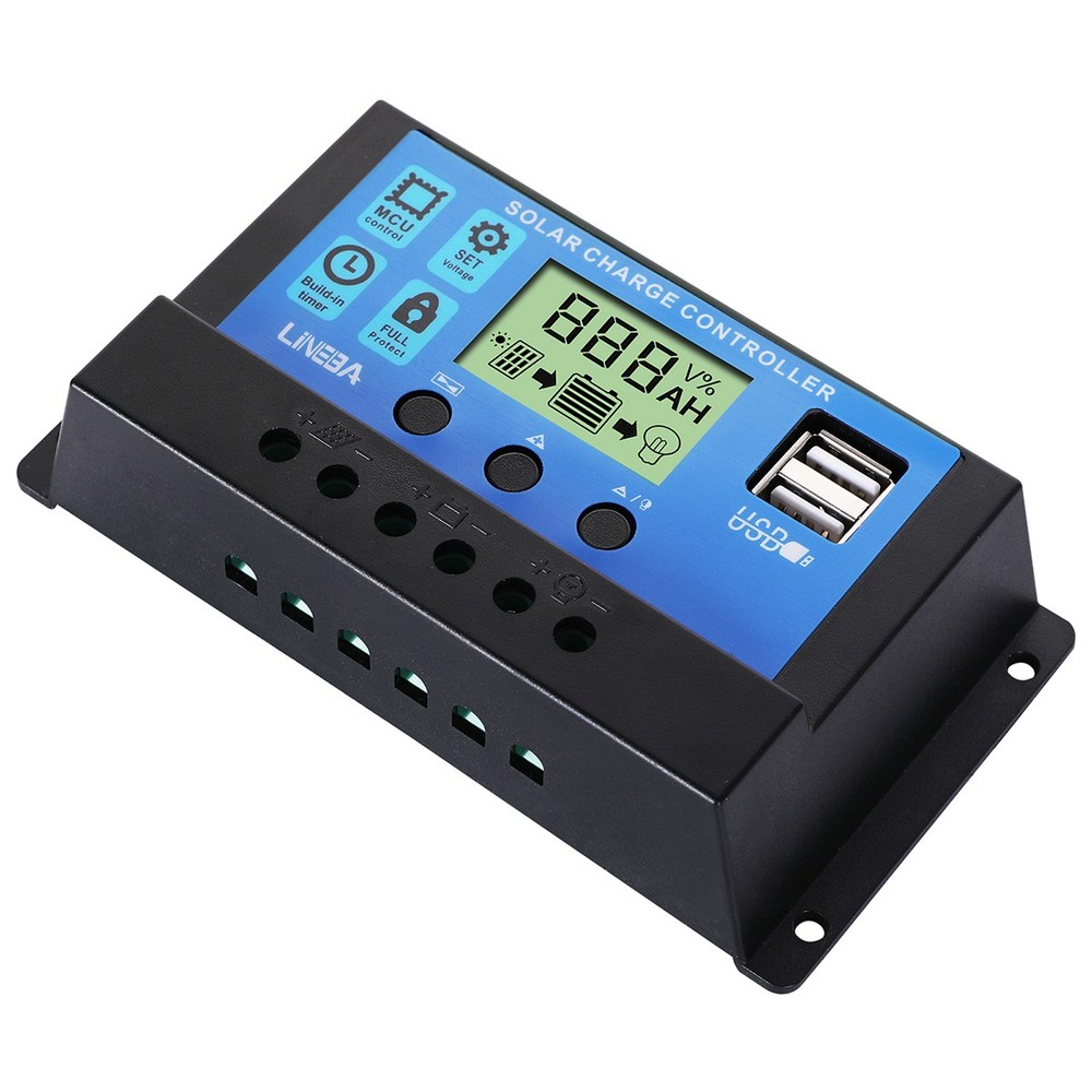 30A Solar Panel Battery Charge Controller 12V/24V LCD Regulator Auto Dual USB
