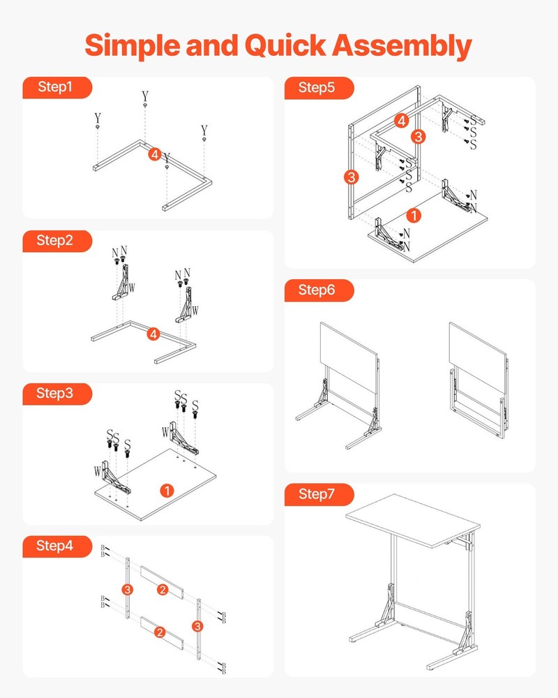 C Table, Folding C Shaped End Table with Metal Frame & Adjustable Feet, Foldable