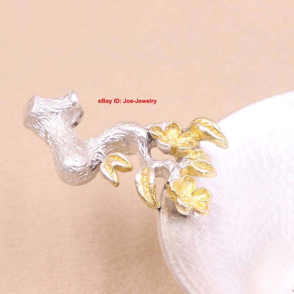 Solid 999 Fine Silver Tea Strainer Plum Blossom Handle Infuser for Leaf Tea