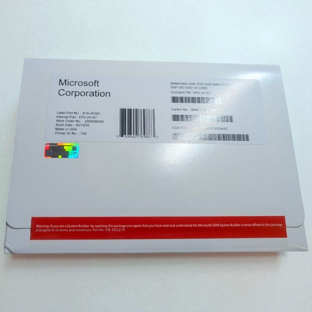 Windows Server Standard 2025 DVD | 16-Core | 64Bit | Genuine Key Inside | Sealed