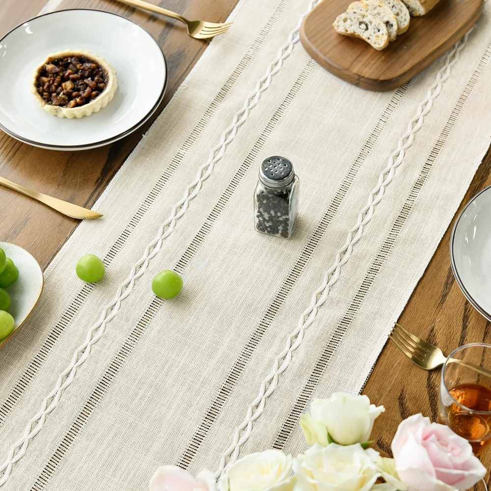 Artoid Mode Ivory Rustic Cotton 13" x 72", Table Runner,