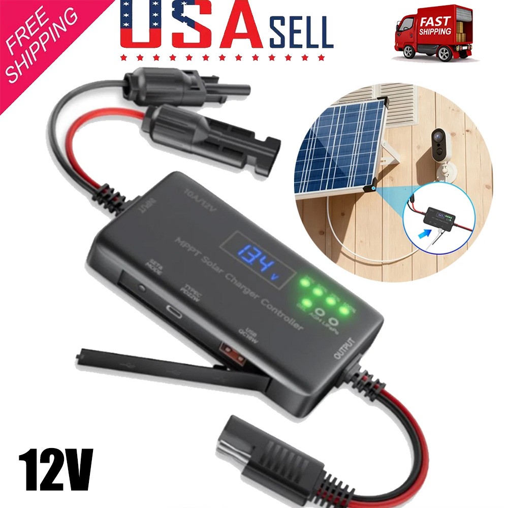 Solar Charge Controller 12V 10A MPPT Solar Panel Charge Controller Type-C & USB