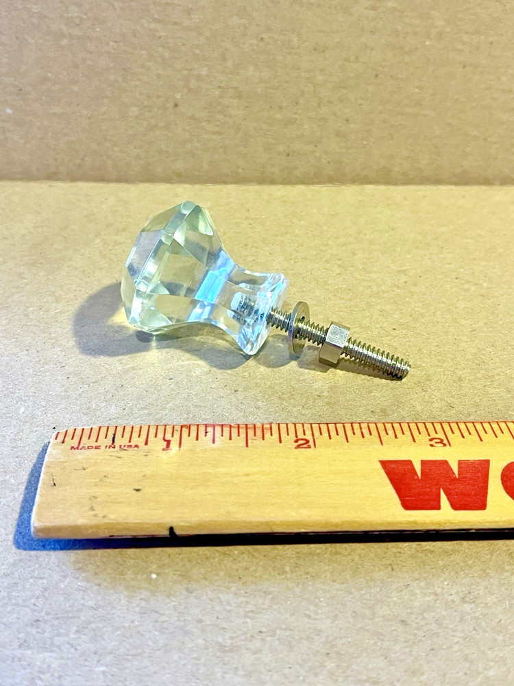 Vintage Glass Drawer Pull, 8 side, Clear Glass, Flat End