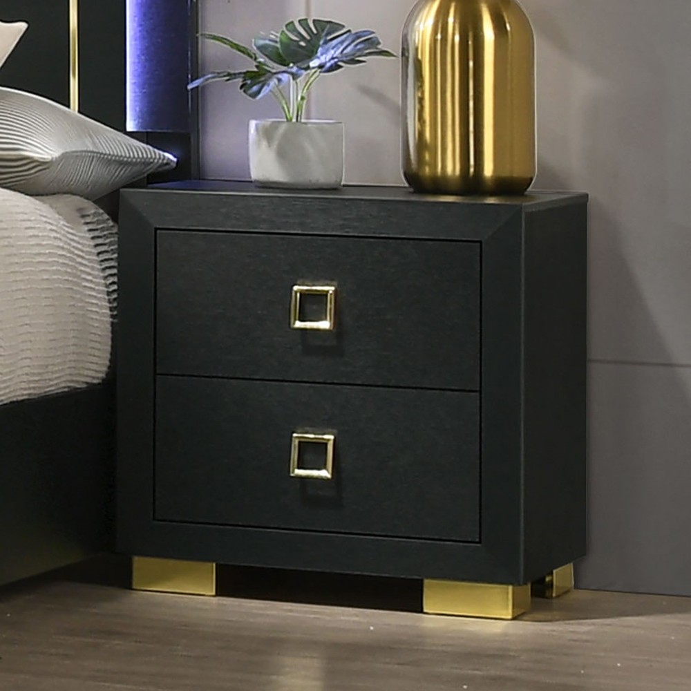 Gorgeous Black 1pc Nightstand Square Pull Handle Metal Legs Bedside Table