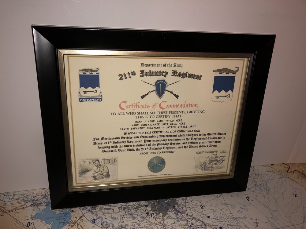211TH INFANTRY REGIMENT / COMMEMORATIVE - CERTIFICATE OF COMMENDATION