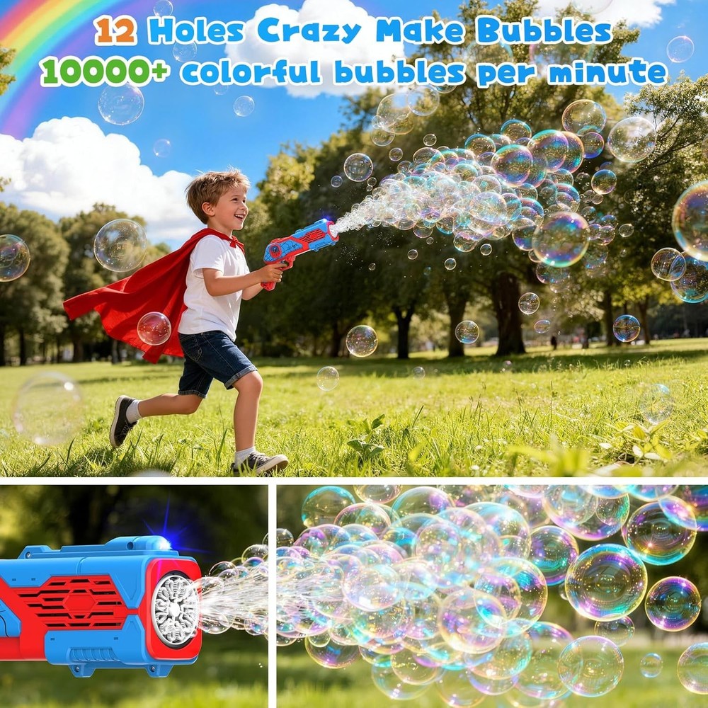 2PCS Bubble Gun for Kids, Spider Bubble Machine Gun with 4 Bubble Solution, Outd