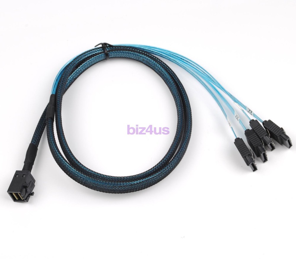 Mini SAS SFF-8643 to 4 SATA 7pin Hard Disk 6Gbps Data Server RAID Blue Cable 1M