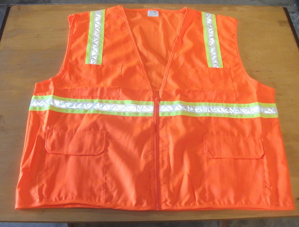 Safety Vest High-Viz Orange, Reflective Strips, Solid Front, Mesh Back, Size 3XL