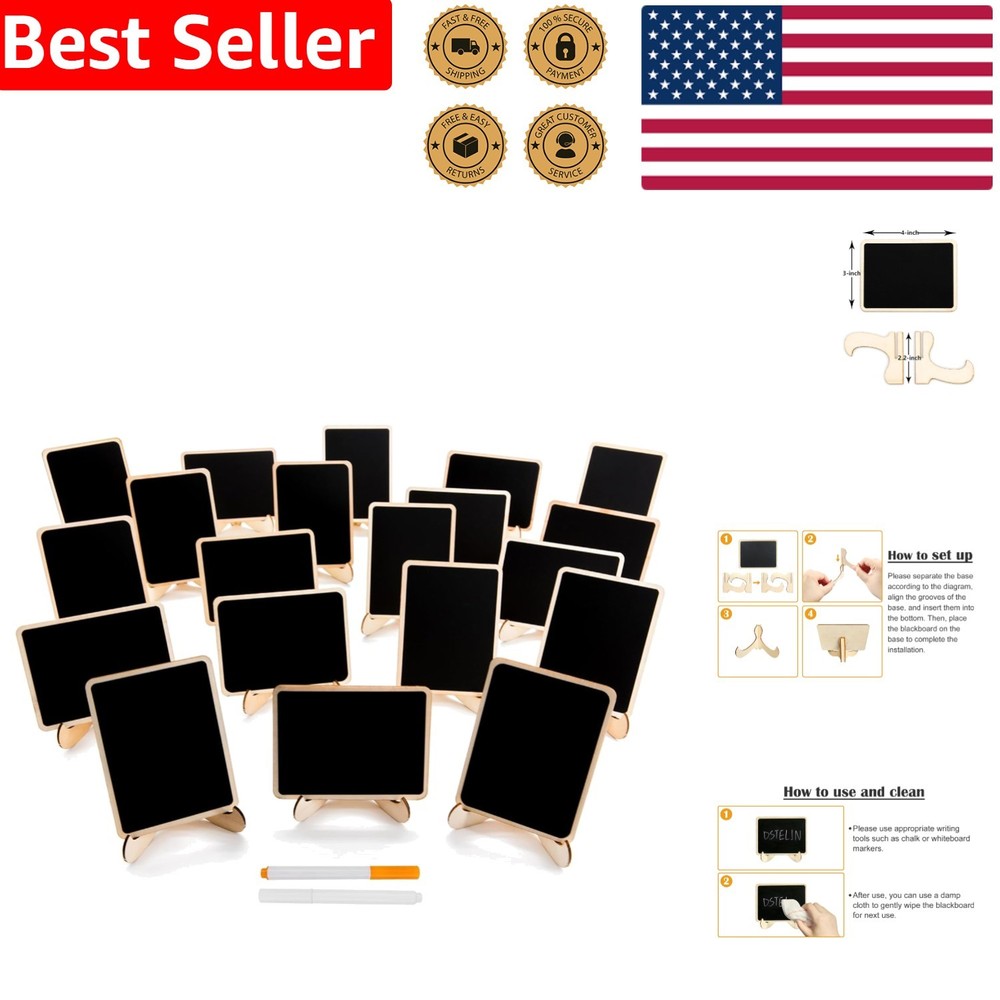 Reusable Rectangular Mini Chalkboards with Stands - Perfect for Events - 20 Pack